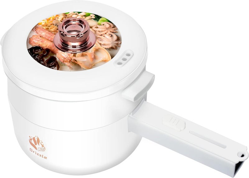 Drizzle طباخ كهربائي للحساء بخار 1.8 لتر متعدد الوظائف مقلاة غير لاصقة للطهي في المكتب والسكن المحمول لطهي الرامن بخار حماية من الجفاف مناسب لطهي المعكرونة والبيض والقلي - Image 1